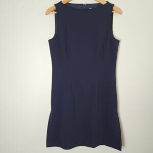 Theory Women's Sleeveless Lined Sheath Dress Navy Edge Trim Size 6 Knee Length